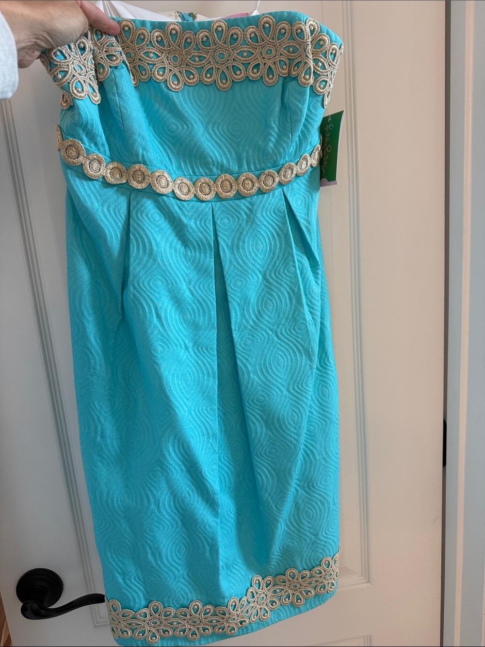 Lilly Pulitzer Turquoise Strapless Embroidered Sheath Dress
